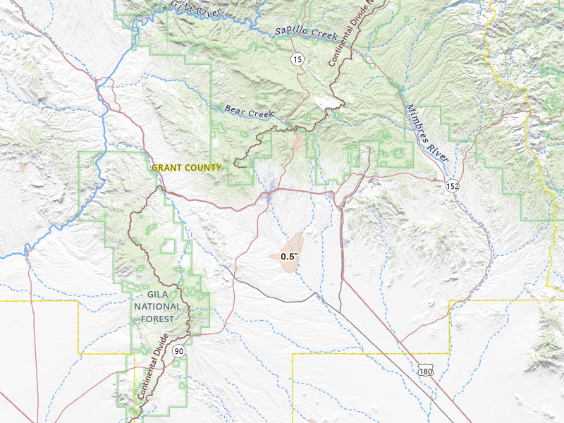 Radar-estimated hail-size map of the storm over Silver City, NM on Jul 30, 2026