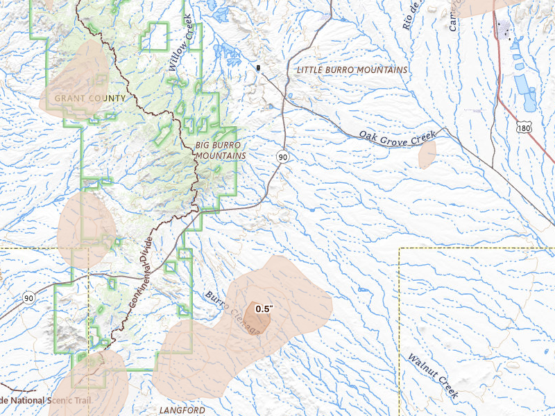 Radar-estimated hail-size map of the storm over Silver City, NM on Aug 1, 2026