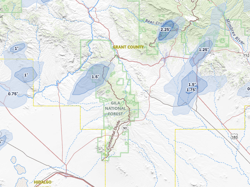 NEXRAD radar-signature map of the hail storm over Silver City, NM on Aug 3, 2026