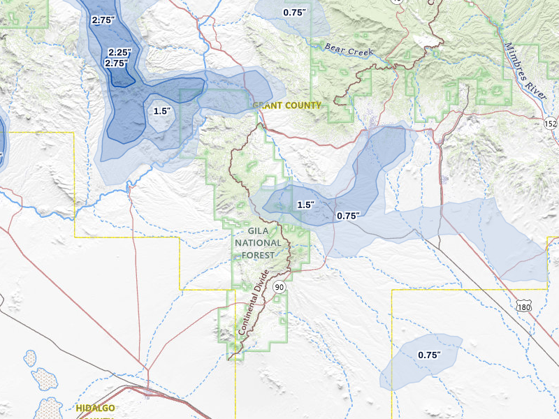 NEXRAD radar-signature map of the hail storm over Silver City, NM on Aug 4, 2026