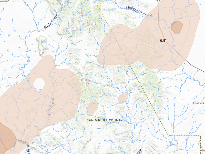 Radar-estimated hail-size map of the storm over Solano, NM on Jun 9, 2026