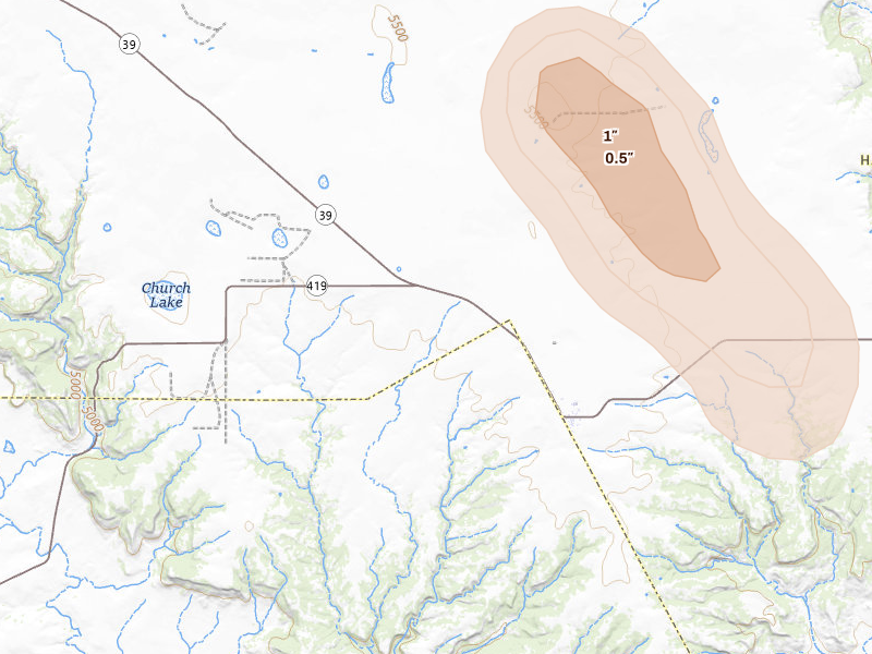 Radar-estimated hail-size map of the storm over Solano, NM on Aug 1, 2026