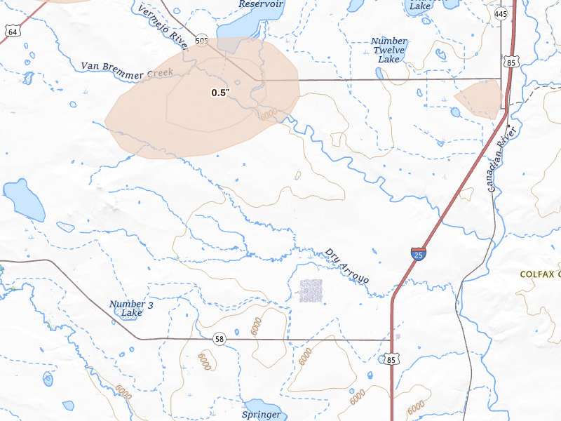 Radar-estimated hail-size map of the storm over Springer, NM on Jun 3, 2026