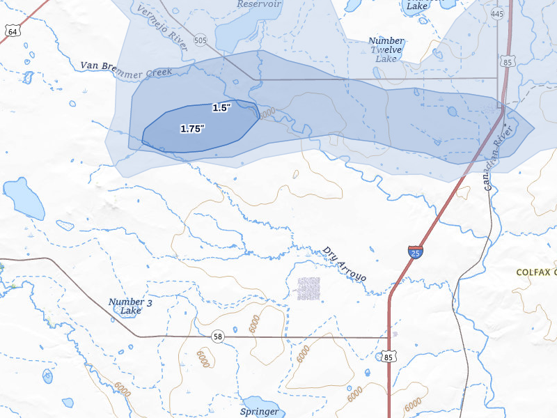 NEXRAD radar-signature map of the hail storm over Springer, NM on Jun 3, 2026