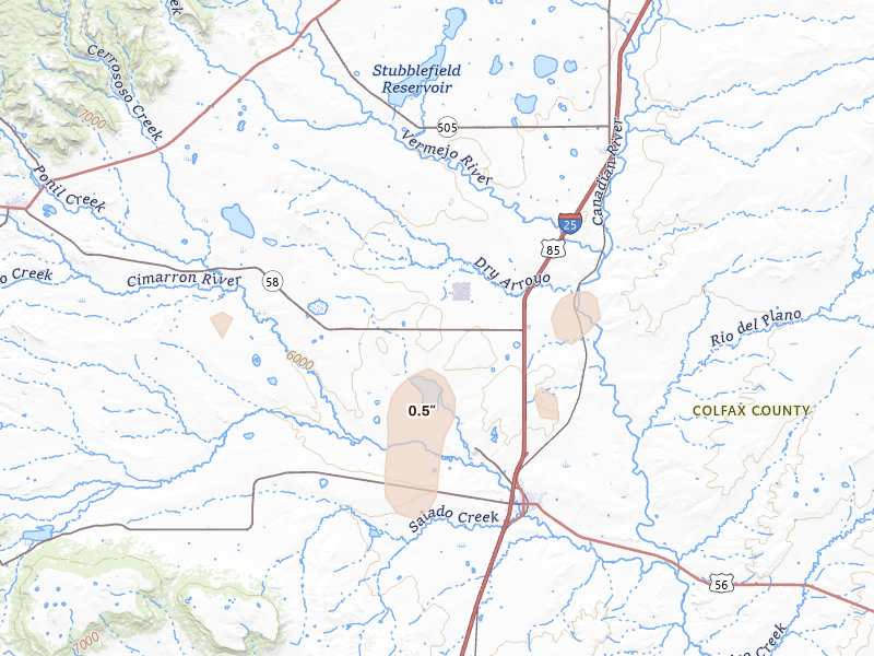 Radar-estimated hail-size map of the storm over Springer, NM on Aug 27, 2026