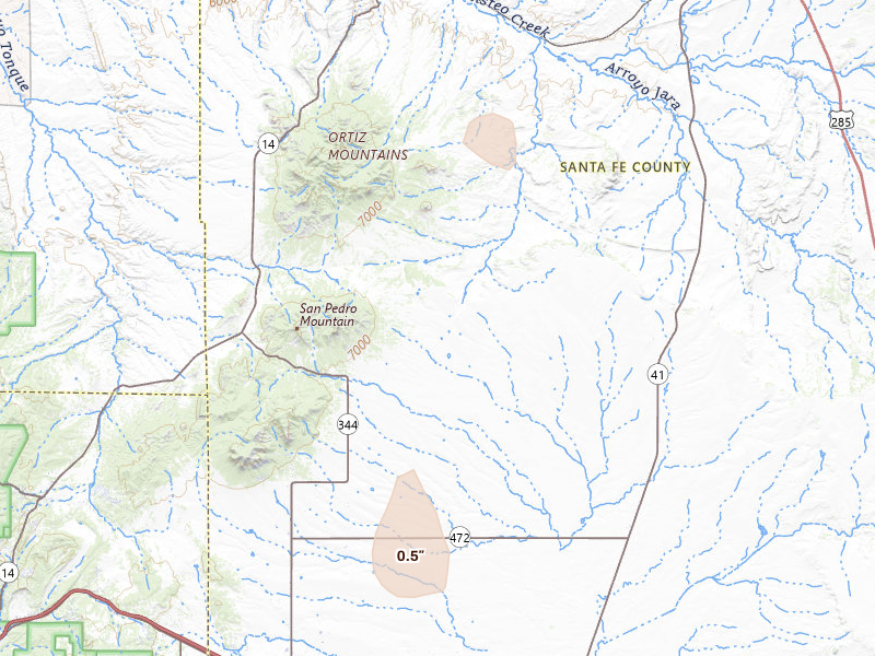 Radar-estimated hail-size map of the storm over Stanley, NM on May 10, 2026