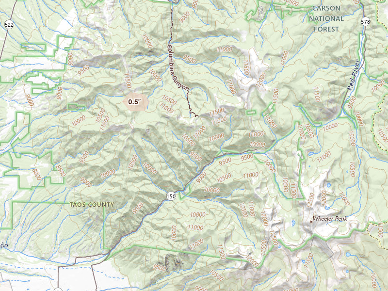 Radar-estimated hail-size map of the storm over Taos Ski Valley, NM on Jul 23, 2026