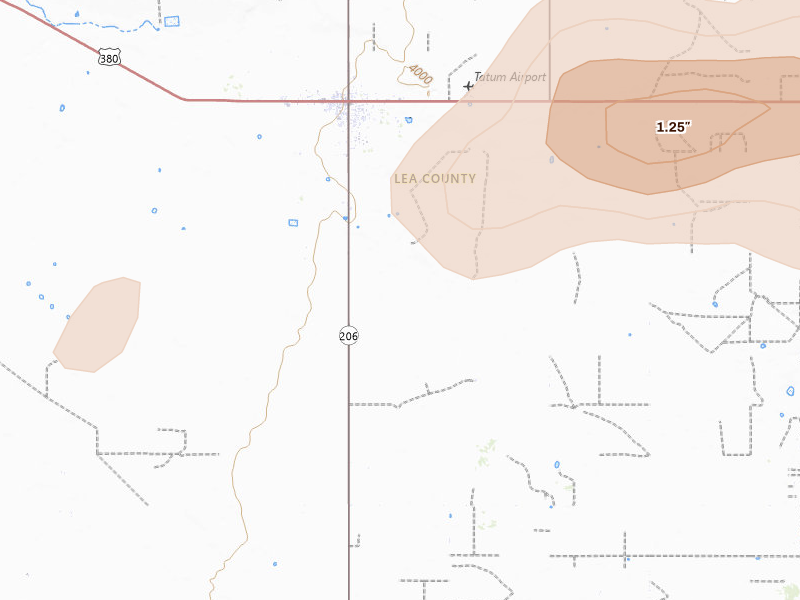 Radar-estimated hail-size map of the storm over Tatum, NM on May 21, 2026