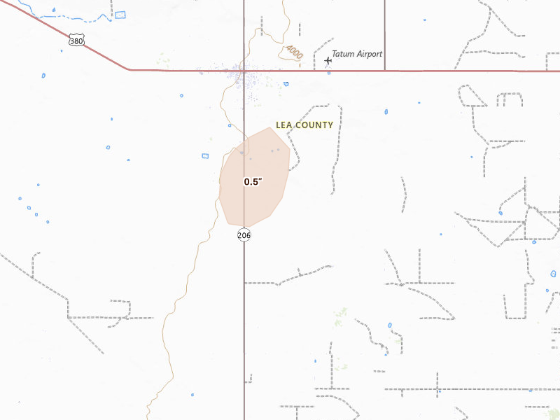 Radar-estimated hail-size map of the storm over Tatum, NM on Jul 18, 2026