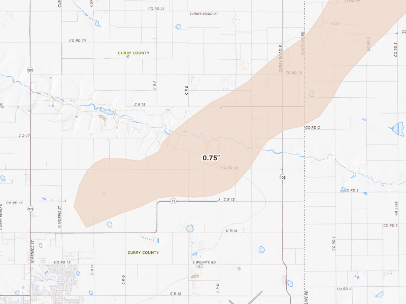 Radar-estimated hail-size map of the storm over Texico, NM on Sep 24, 2026