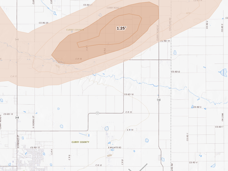 Radar-estimated hail-size map of the storm over Texico, NM on Sep 25, 2026