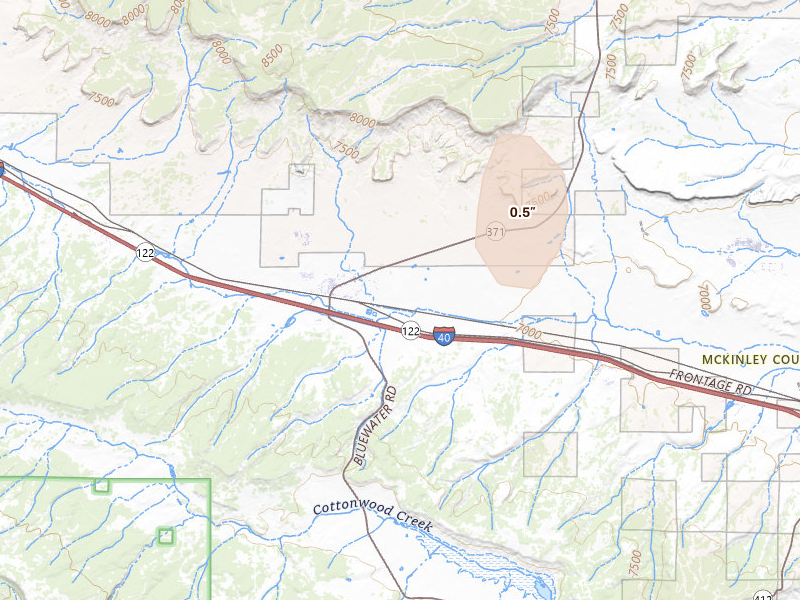 Radar-estimated hail-size map of the storm over Thoreau, NM on Jul 17, 2026
