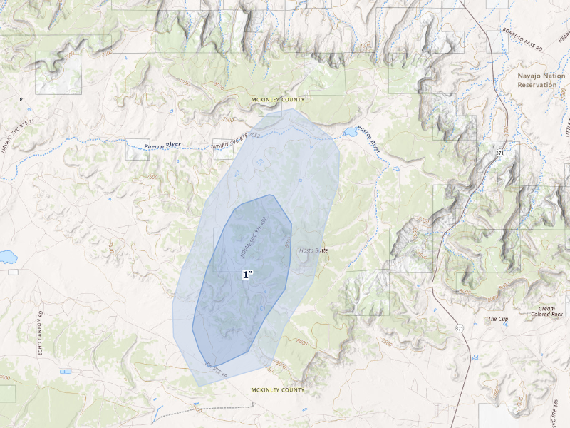 NEXRAD radar-signature map of the hail storm over Thoreau, NM on Jul 23, 2026