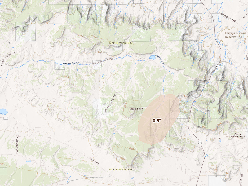 Radar-estimated hail-size map of the storm over Thoreau, NM on Sep 24, 2026