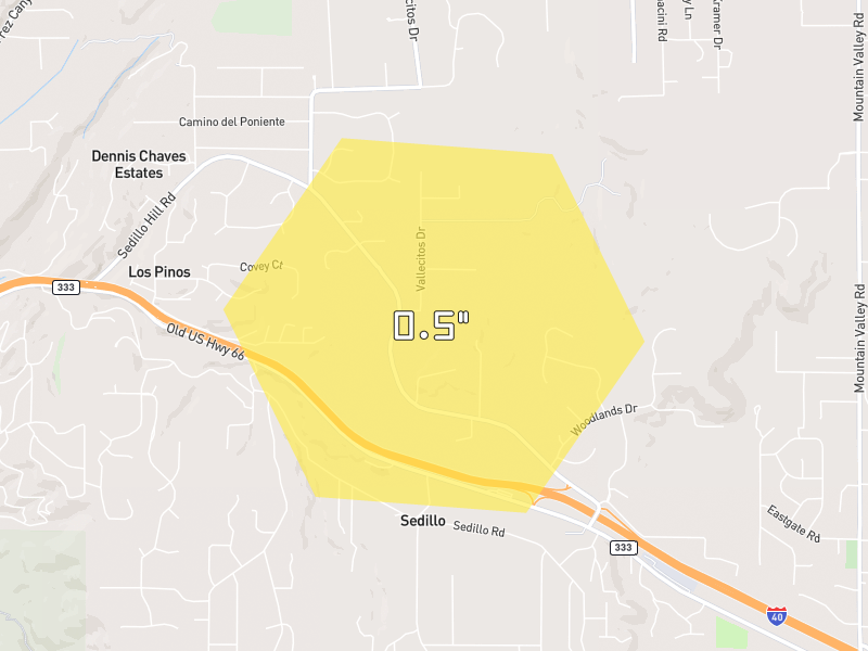 Hail map of Tijeras, NM on Jun 3, 2026, hail up to 0.5"