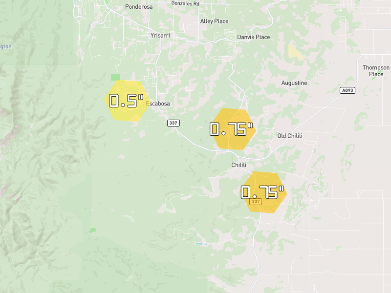 Hail map of Tijeras, NM on Jun 5, 2026, hail up to 0.75"