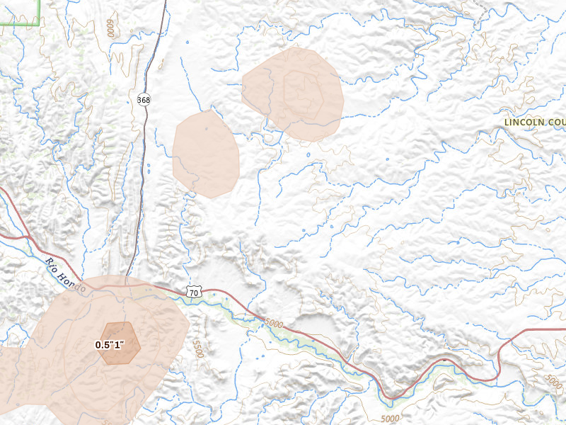 Radar-estimated hail-size map of the storm over Tinnie, NM on Jun 4, 2026