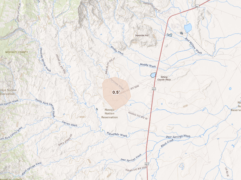 Radar-estimated hail-size map of the storm over Tohatchi, NM on Sep 16, 2026