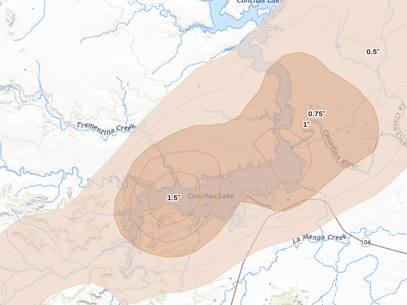 Radar-estimated hail-size map of the storm over Trementina, NM on Jun 9, 2026