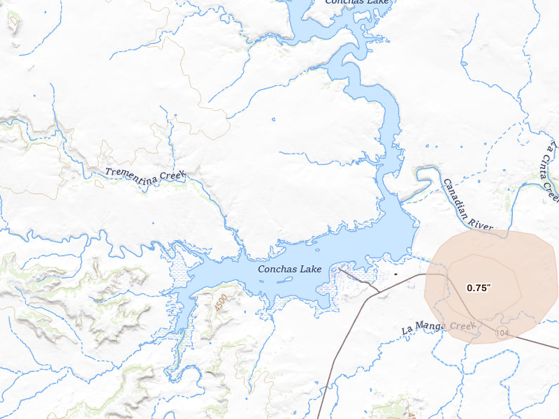 Radar-estimated hail-size map of the storm over Trementina, NM on Jul 10, 2026