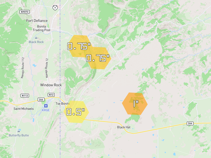 Hail map of Tse Bonito, NM on Jul 24, 2026, hail up to 1"
