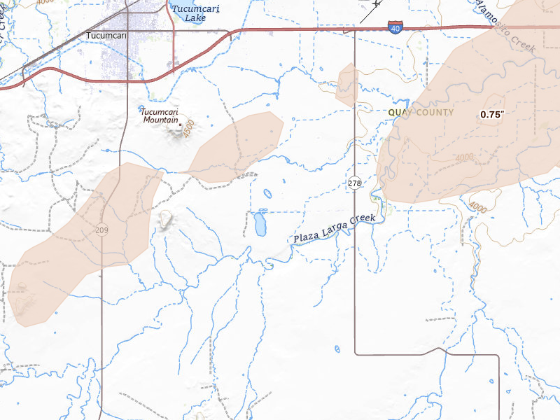 Radar-estimated hail-size map of the storm over Tucumcari, NM on Jun 9, 2026