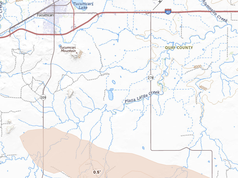 Radar-estimated hail-size map of the storm over Tucumcari, NM on Jul 31, 2026