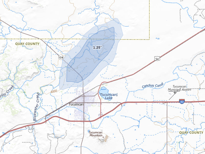 NEXRAD radar-signature map of the hail storm over Tucumcari, NM on Aug 1, 2026