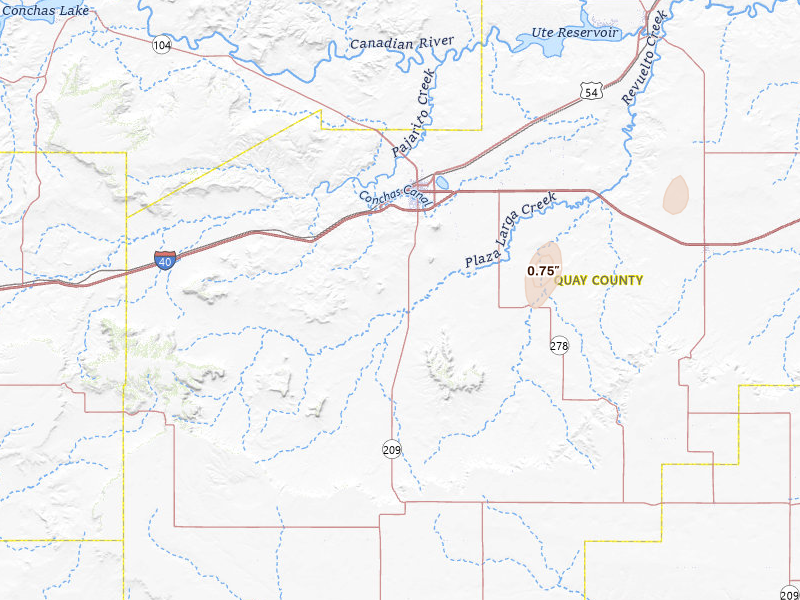 Radar-estimated hail-size map of the storm over Tucumcari, NM on Aug 15, 2026