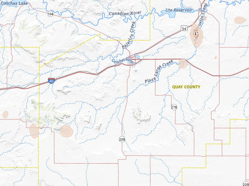 Radar-estimated hail-size map of the storm over Tucumcari, NM on Aug 16, 2026