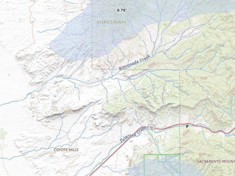 NEXRAD radar-signature map of the hail storm over Tularosa, NM on Jul 31, 2026