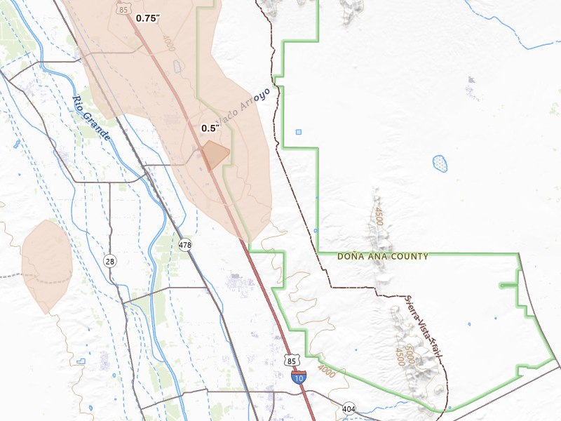Radar-estimated hail-size map of the storm over Vado, NM on Jun 3, 2026