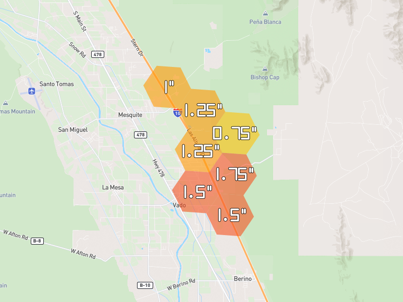 Hail map of Vado, NM on Jun 4, 2026, hail up to 1.75"