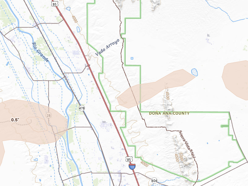 Radar-estimated hail-size map of the storm over Vado, NM on Jun 14, 2026