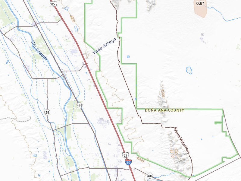 Radar-estimated hail-size map of the storm over Vado, NM on Jul 31, 2026