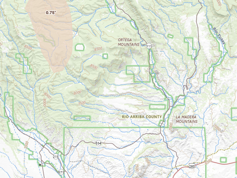 Radar-estimated hail-size map of the storm over Vallecitos, NM on Jul 28, 2026