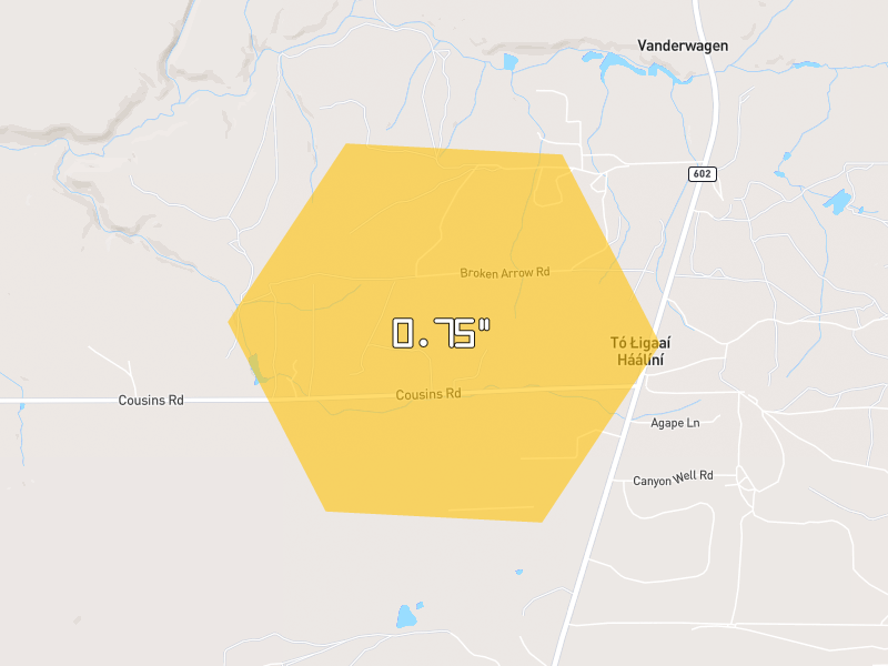 Hail map of Vanderwagen, NM on Jul 28, 2026, hail up to 0.75"