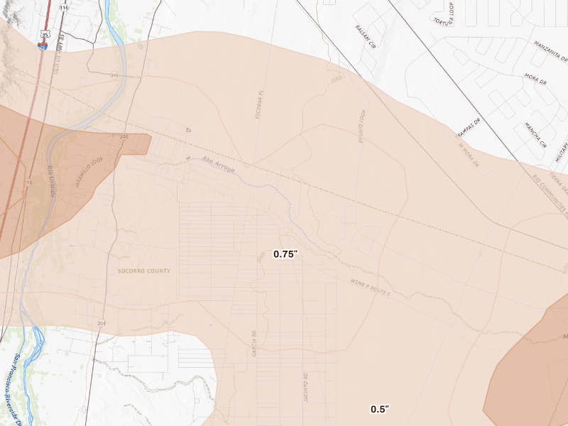Radar-estimated hail-size map of the storm over Veguita, NM
