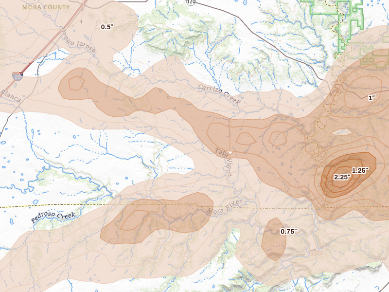 Radar-estimated hail-size map of the storm over Wagon Mound, NM on Jun 12, 2026