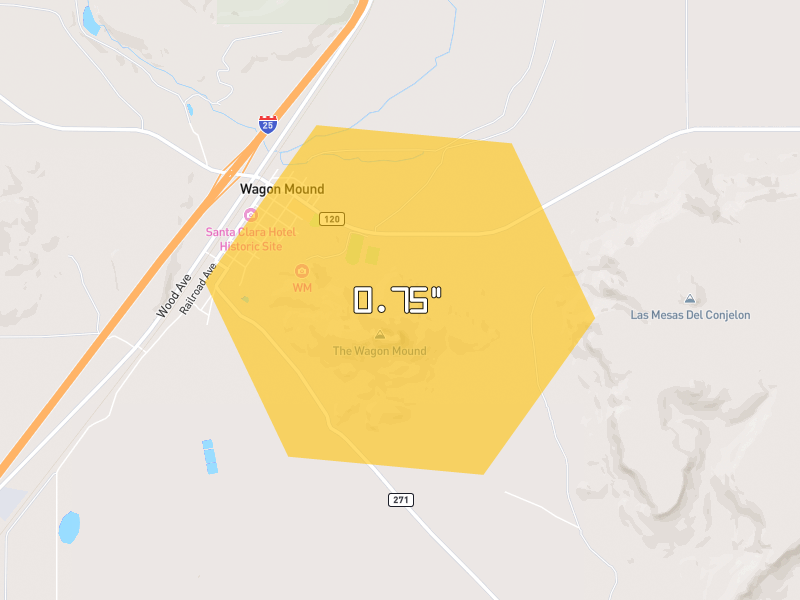Hail map of Wagon Mound, NM on Jul 29, 2026, hail up to 0.75"