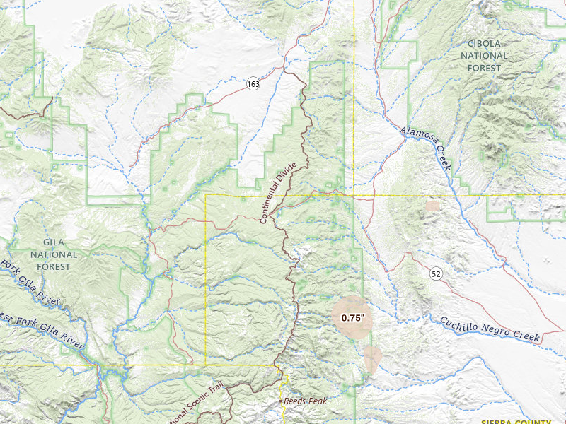 Radar-estimated hail-size map of the storm over Winston, NM on Jul 6, 2026