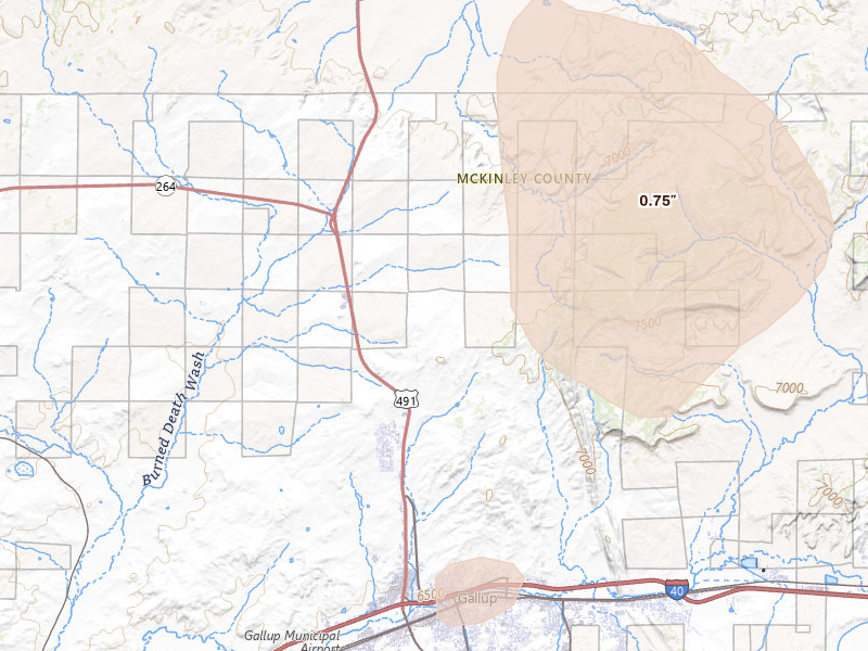 Radar-estimated hail-size map of the storm over Yatahey, NM on Jul 21, 2026