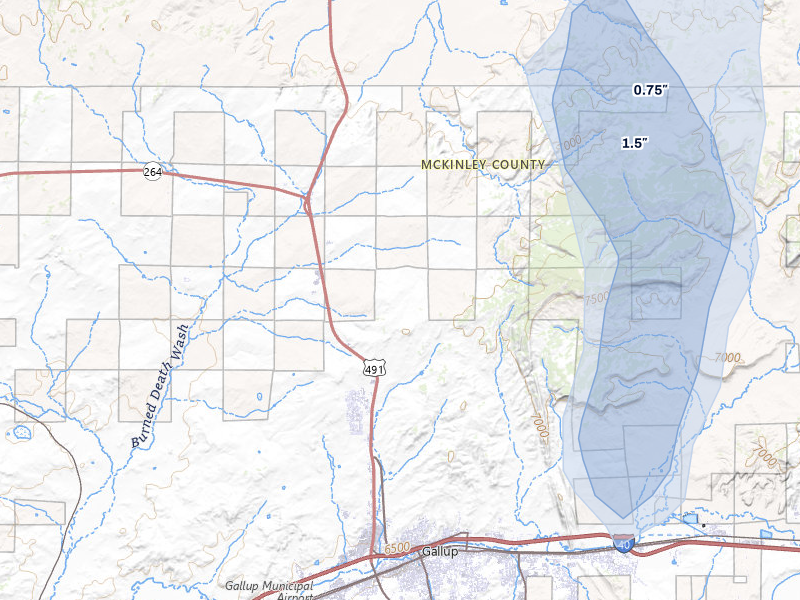 NEXRAD radar-signature map of the hail over Yatahey, NM