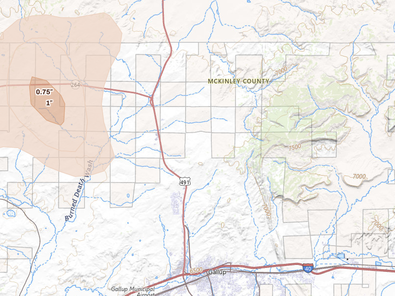 Radar-estimated hail-size map of the storm over Yatahey, NM on Jul 28, 2026