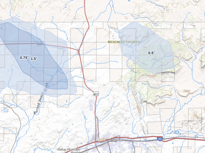 NEXRAD radar-signature map of the hail storm over Yatahey, NM on Jul 28, 2026