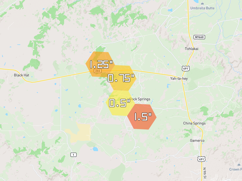 Hail map of Yatahey, NM on Jul 28, 2026, hail up to 1.5"