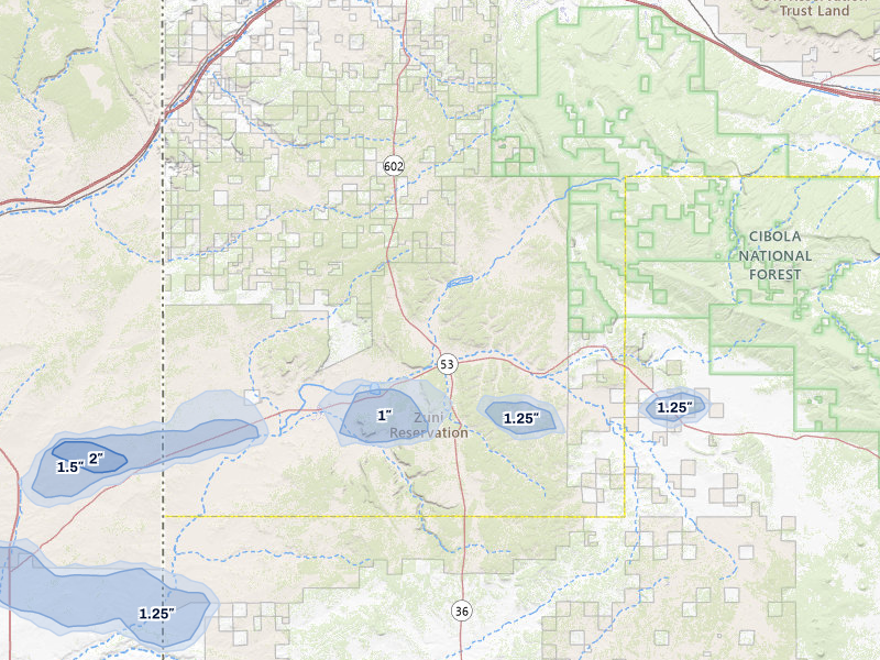 NEXRAD radar-signature map of the hail over Zuni, NM