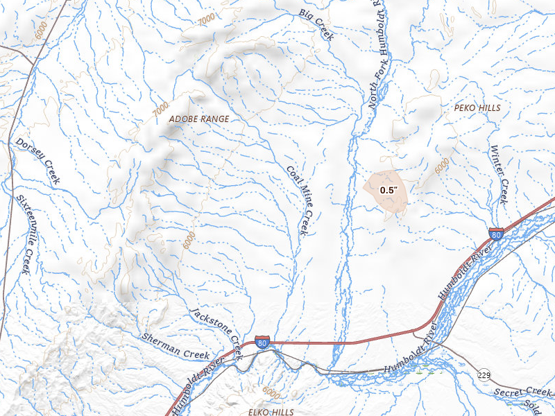 Radar-estimated hail-size map of the storm over Elko, NV on Jul 7, 2026