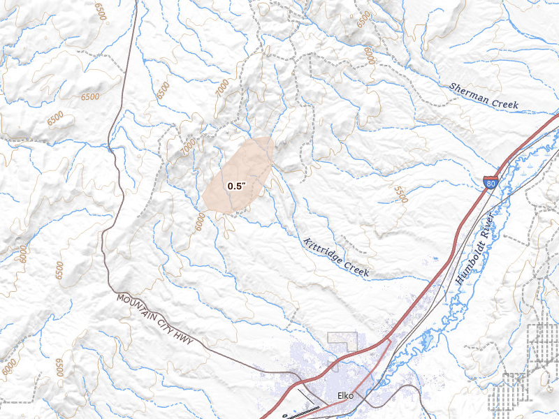 Radar-estimated hail-size map of the storm over Elko, NV