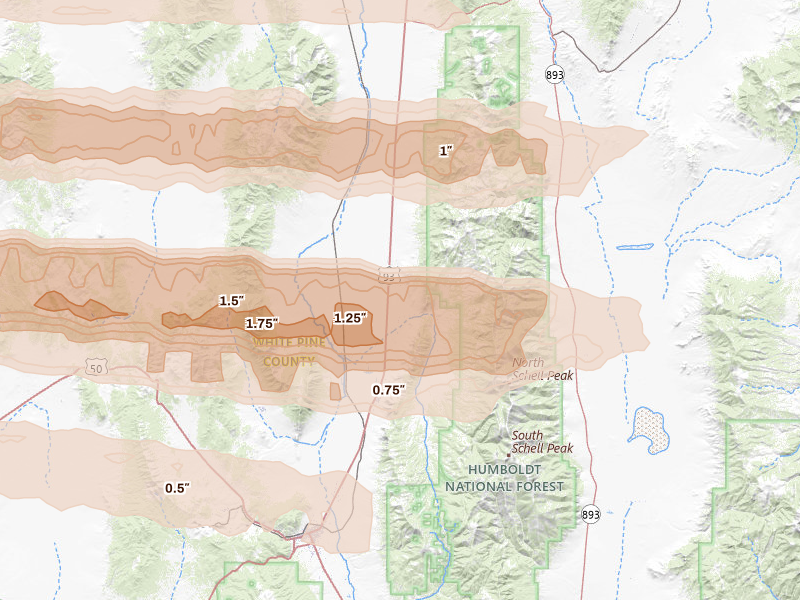 Radar-estimated hail-size map of the storm over Ely, NV